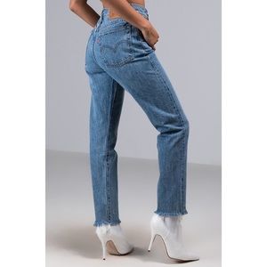 Levi’s premium wedgie fit distressed blue jeans